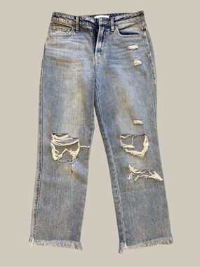 Flying Monkey Light Blue Distressed Straight Leg Jeans